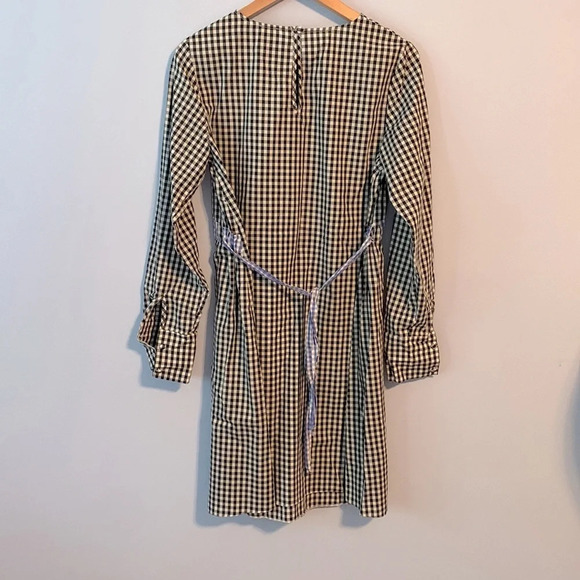 ASOS size 8 long sleeve light weight cotton black check gingham mini dress ties - Picture 5 of 5